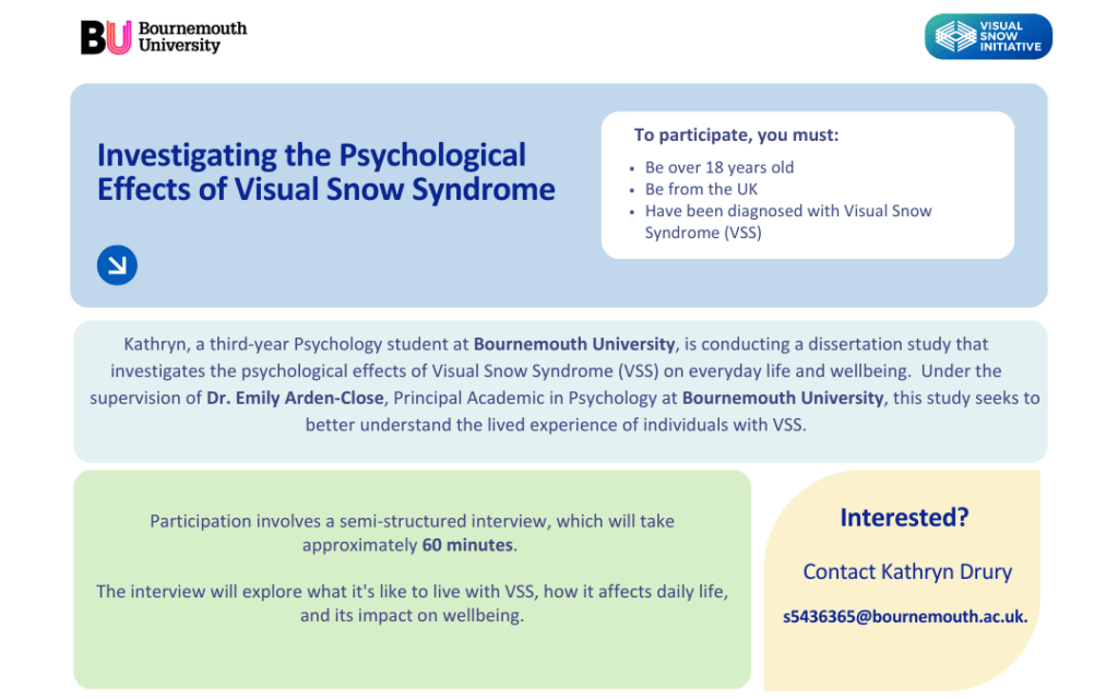 New Study on the Psychological Effects of Visual Snow Syndrome Now Recruiting Participants